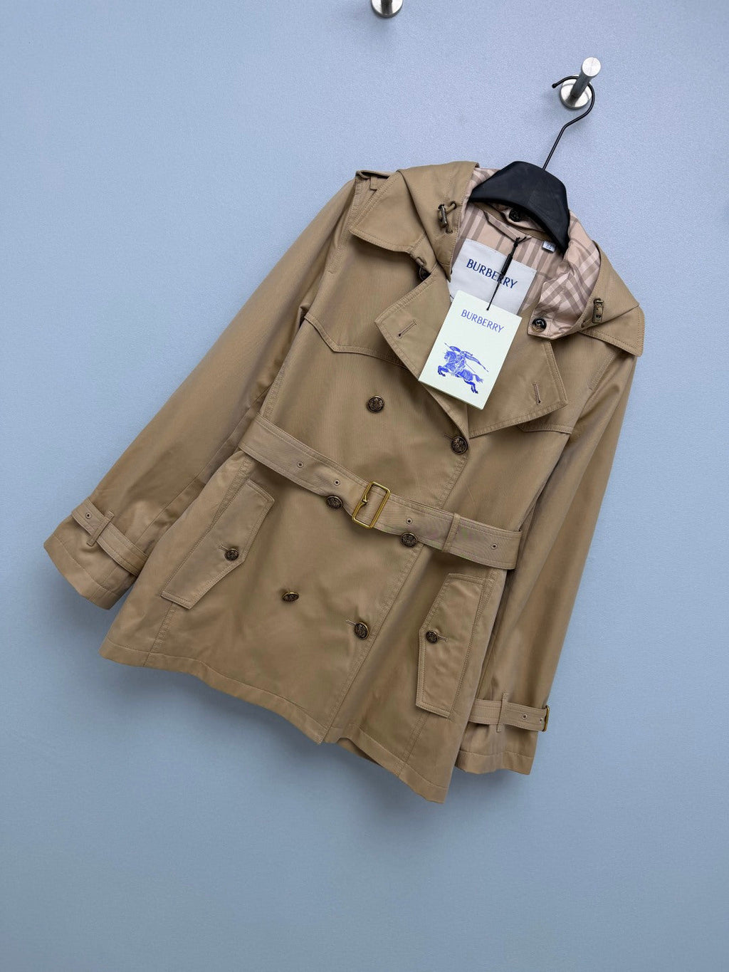 BRR Short Tropical Gabardine Foxfield Trench Coat Beige Cotton Polyester