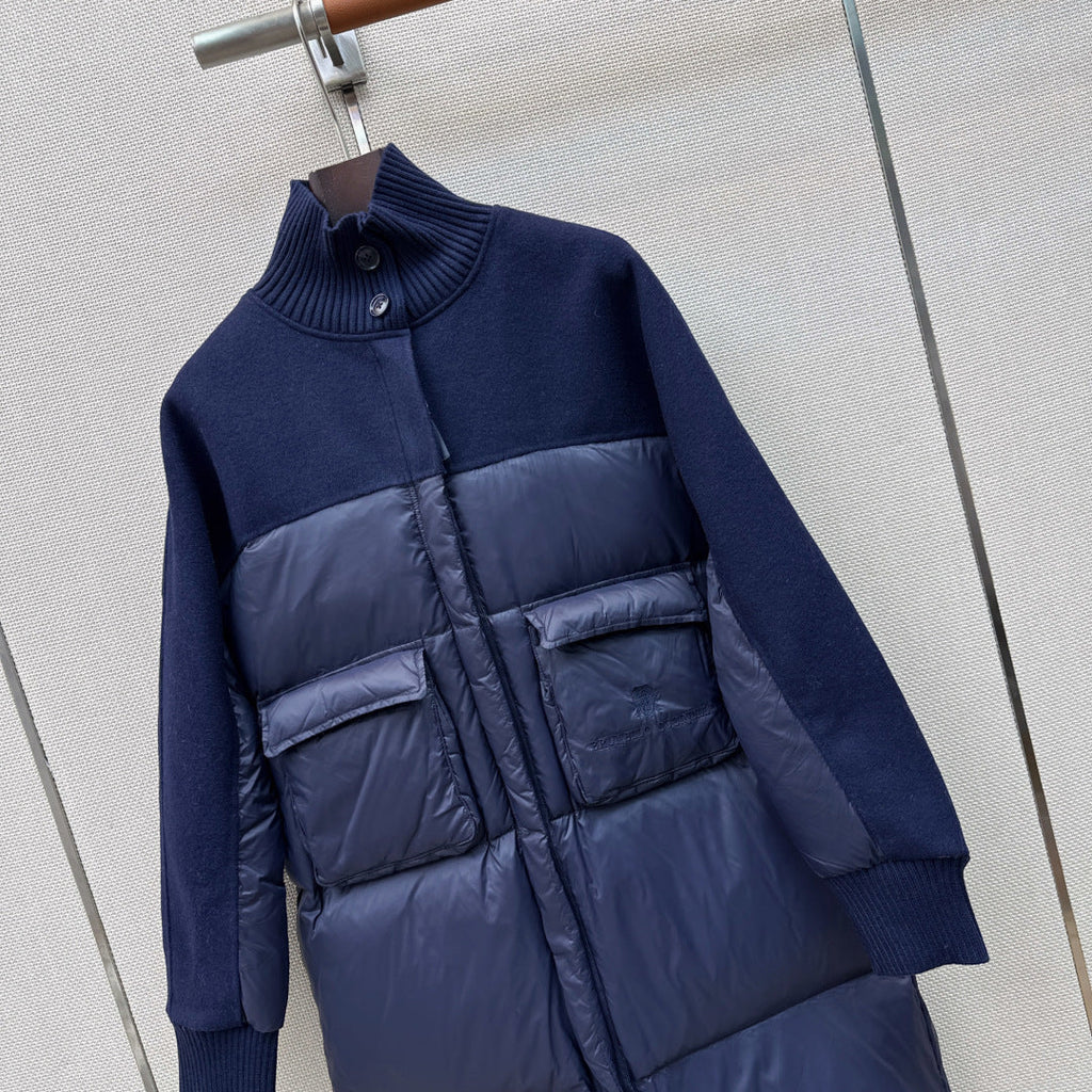 BC 26s Long Puffer Jacket Blue Down Recycled Nylon Fabric 419326