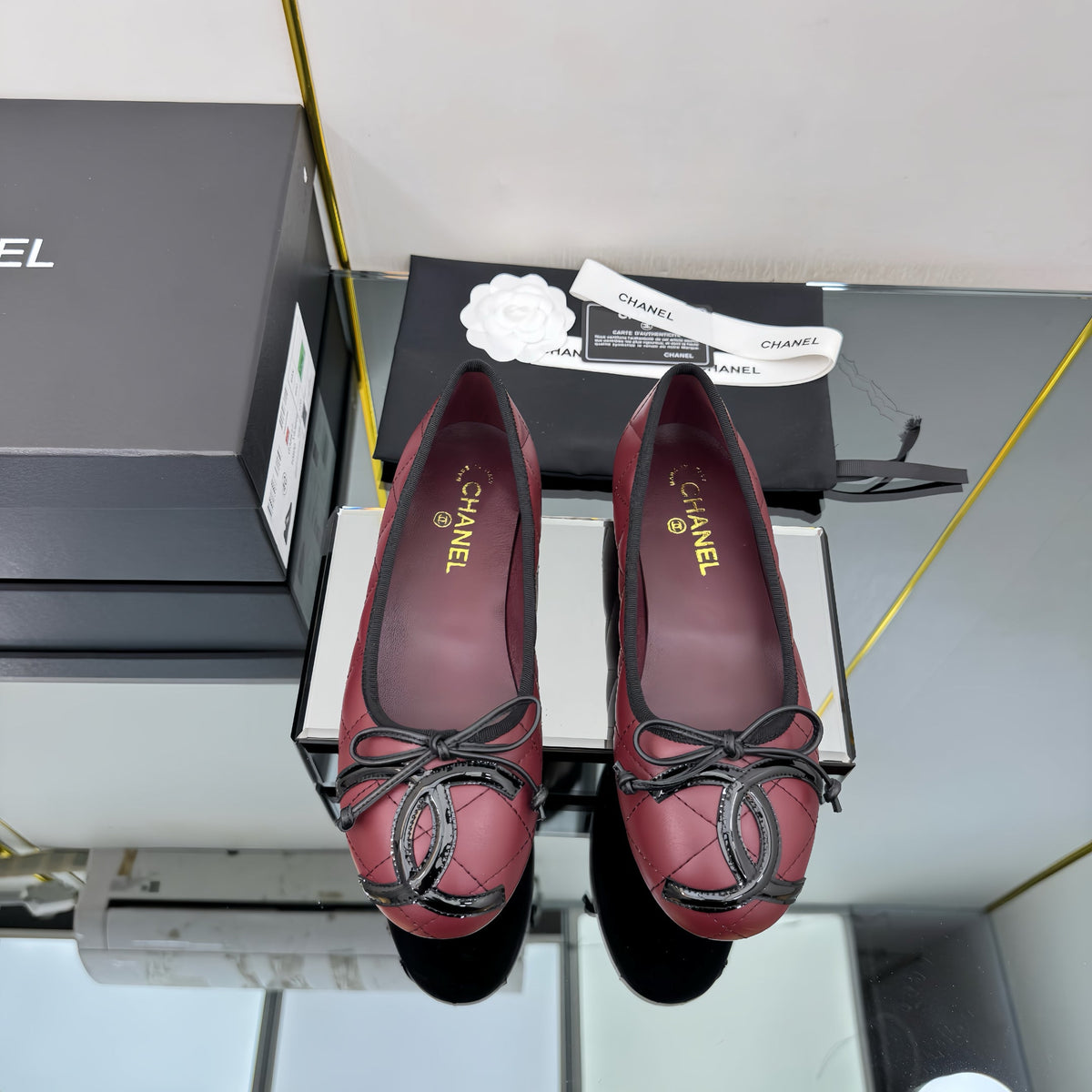 CC 25 Cambon Ballet Flat Burgundy Black Quilted Calfskin