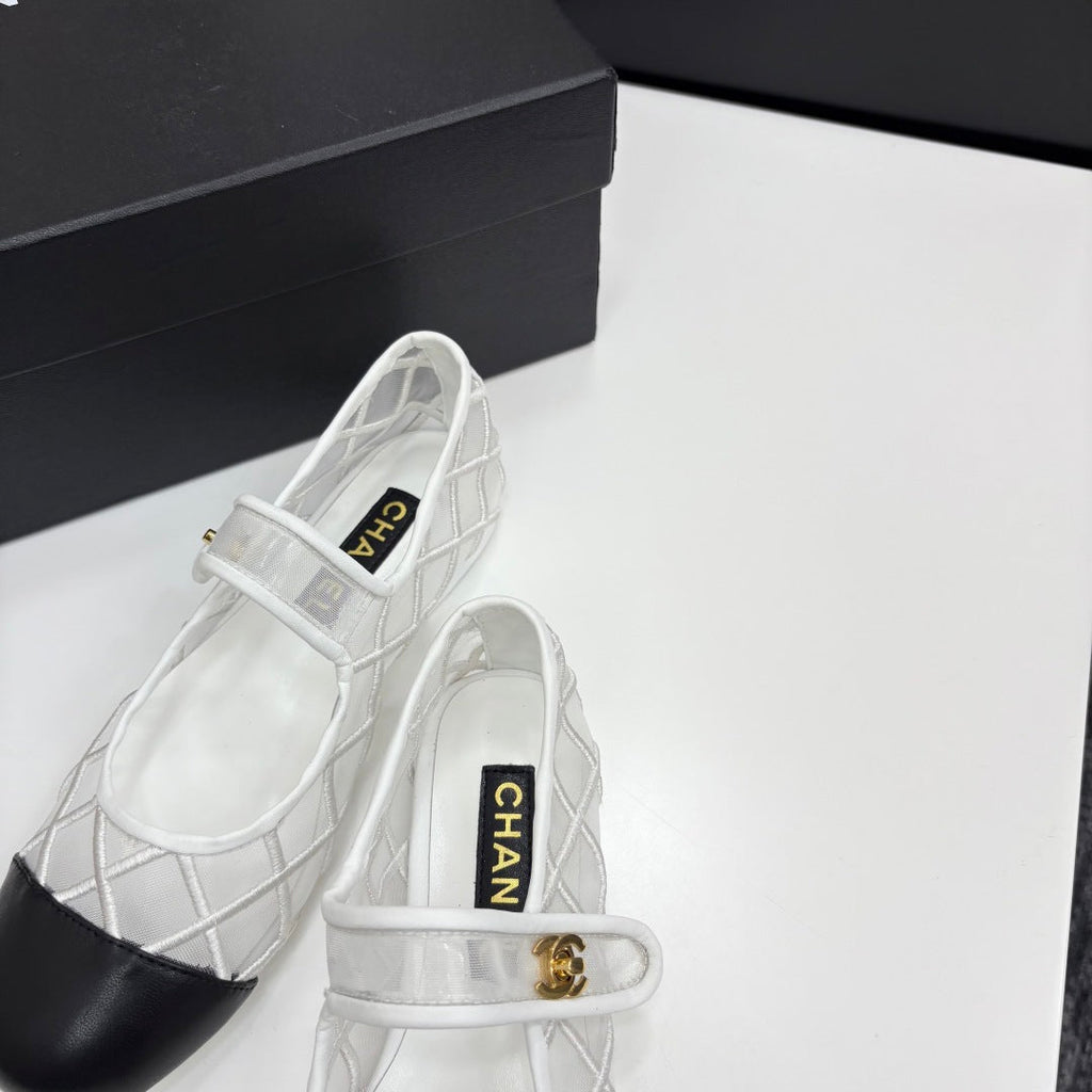 CC 25 Mary Jane White Mesh Black Calfskin