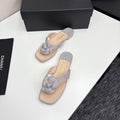 CC 25 Camellia Thong Sandals Grey Beige Sheepskin And Fabric 368837