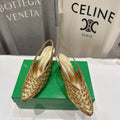 BV Parco Open-Back Sandals 5.5cm Gold  Intrecciato Woven Leather 794443