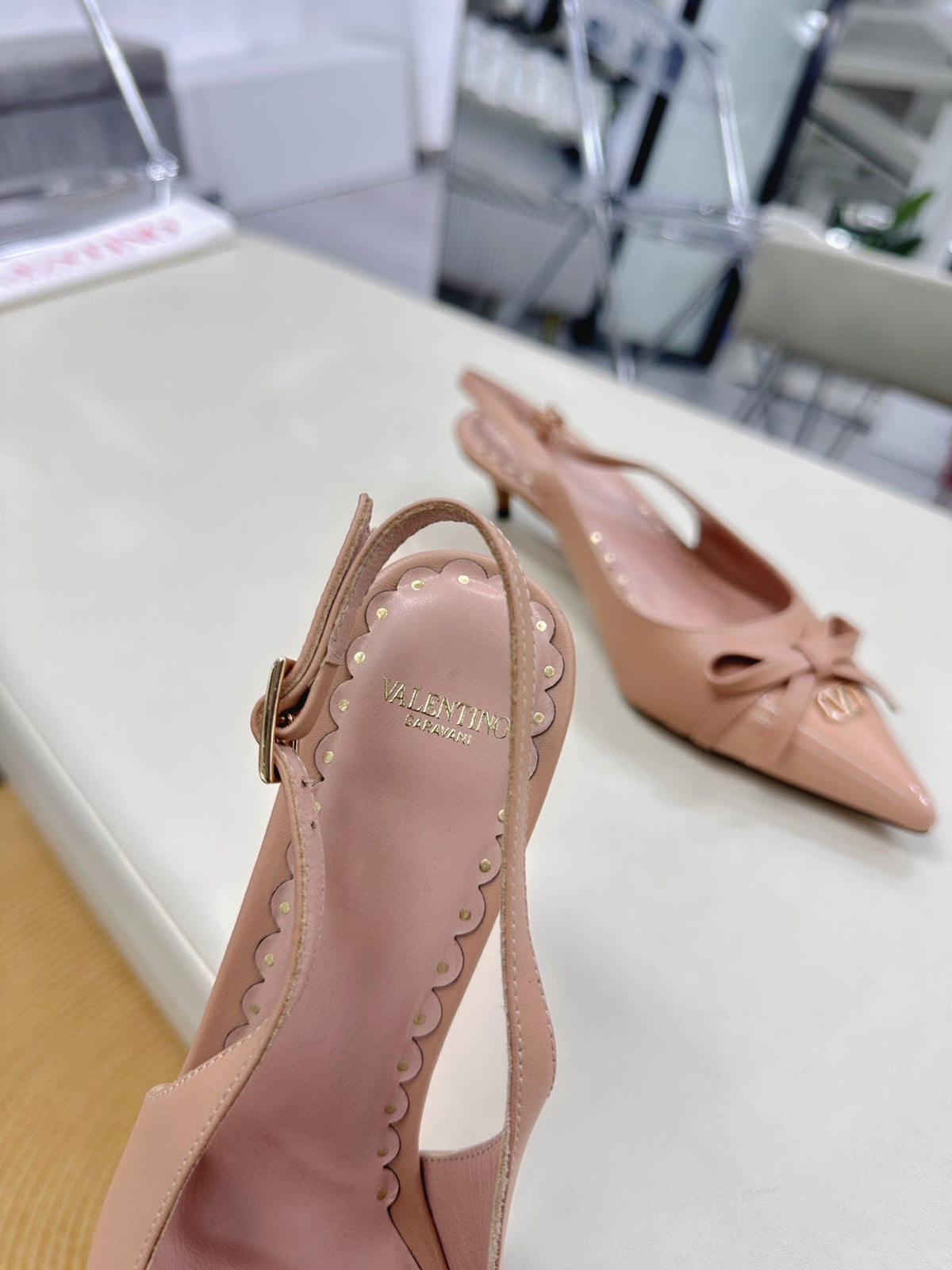 Bepointy Slingback Pumps Bow In Rose Cannelle Cowhide And Patent Leather Pale Pink Sheepskin Linning 304256