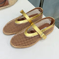 Alaia 25 Laminated Fishnet Ballet Flats Gold Lambskin 576441