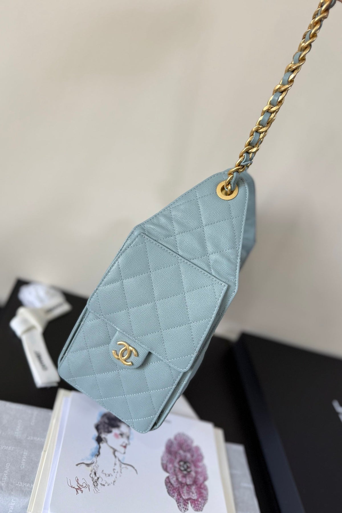 CC 25 Hobo Bag Light Blue Grained Calfskin Leather GHW 282498