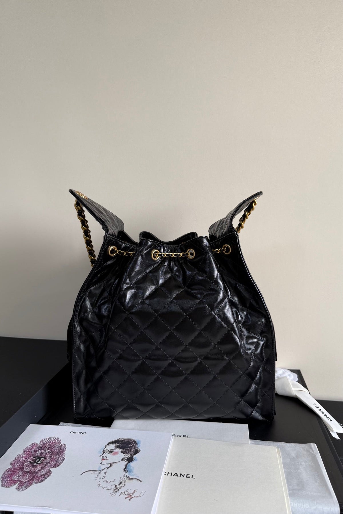 CC 25 Hobo Bag 30cm Black Glossy Leather GHW 282466