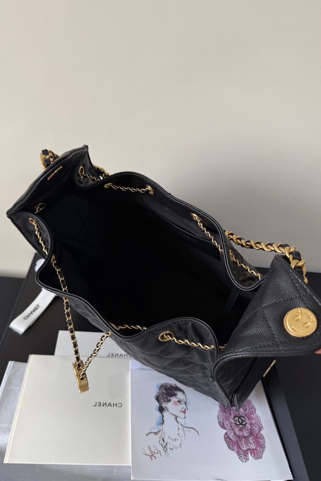 CC 25 Hobo Bag 30cm Black Grained Calfskin Leather GHW 282473