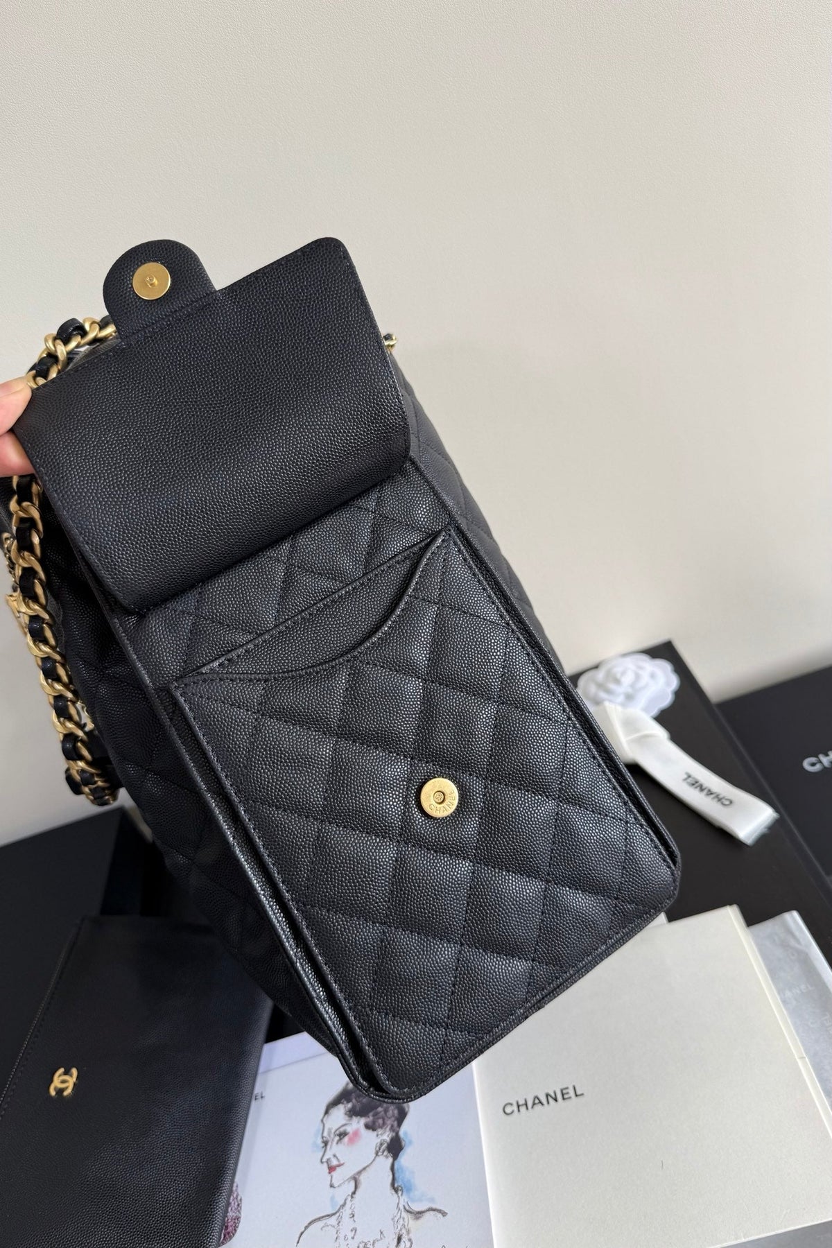CC 25 Hobo Bag 30cm Black Grained Calfskin Leather GHW 282473
