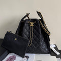 CC 25 Hobo Bag 30cm Black Grained Calfskin Leather GHW 282473