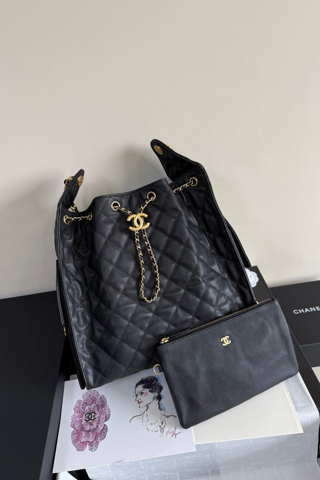 CC 25 Hobo Bag 30cm Black Grained Calfskin Leather GHW 282473