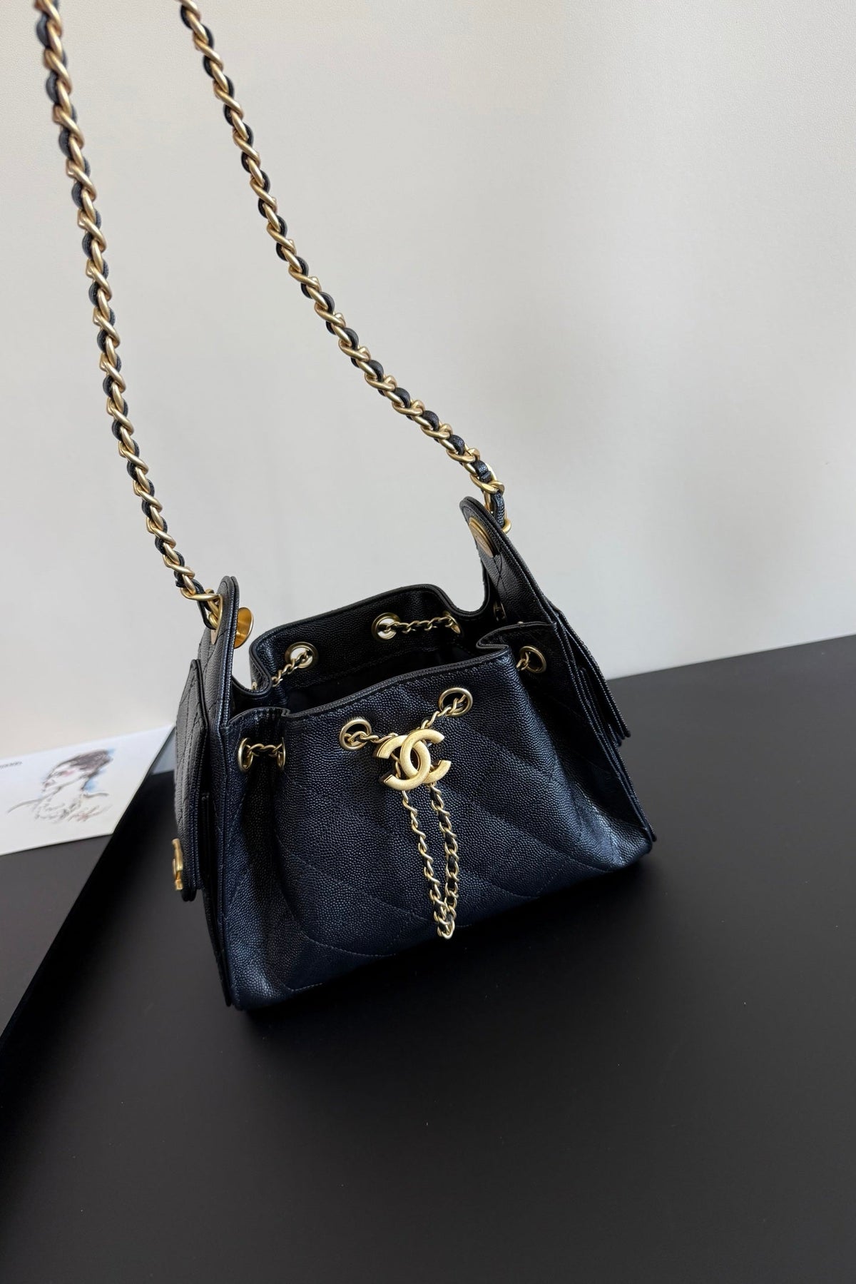 CC 25 Mini Hobo Bag Navy Blue Caviar Leather GHW 282555