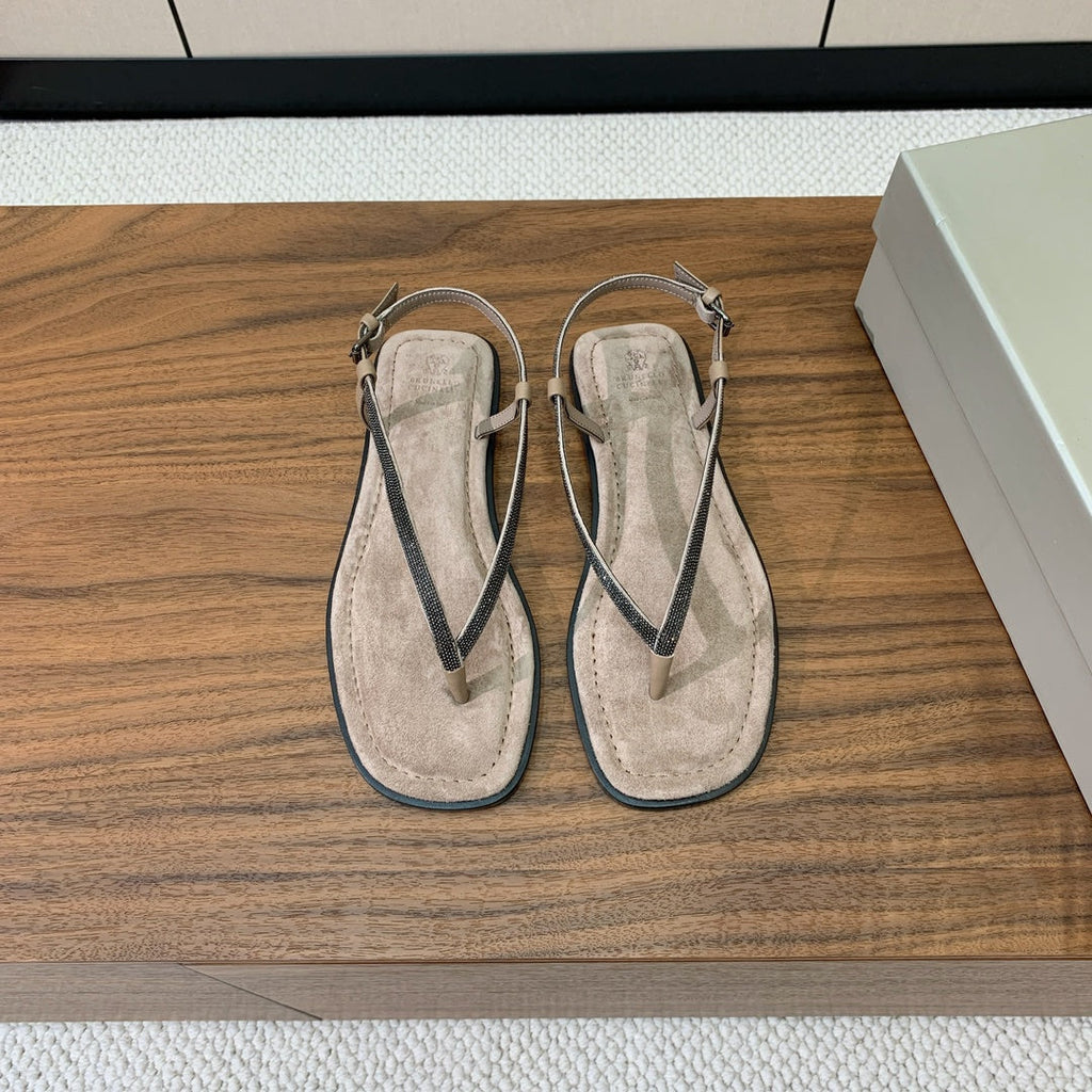 Brunello Cucinelli Flat Sandals Light Taupe Suede 934693