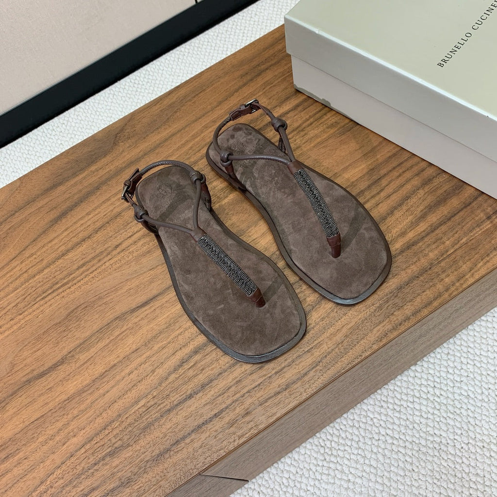 Brunello Cucinelli Flat Sandals Taupe Suede 934695