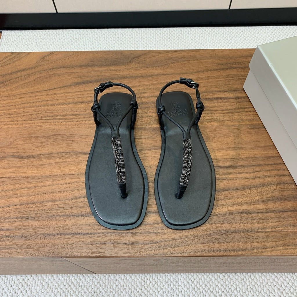 Brunello Cucinelli Flat Sandals Black Leather  934696