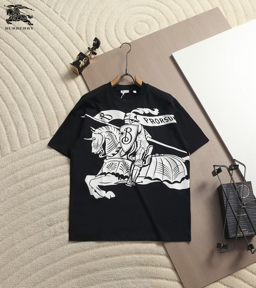 Burberry Men Knight Oversized T-Shirt Black White Cotton