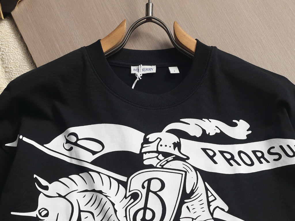 Burberry Men Knight Oversized T-Shirt Black White Cotton