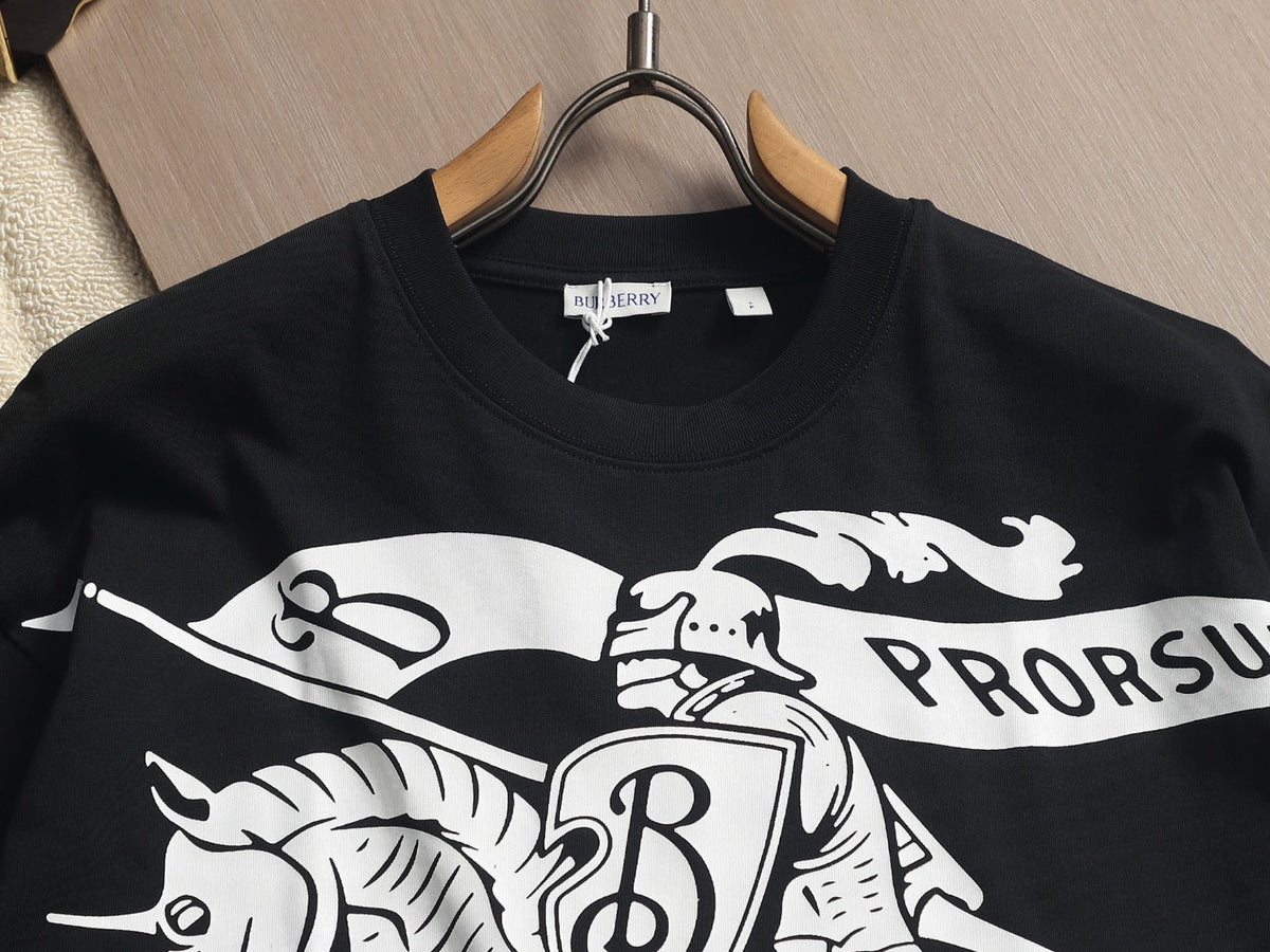 Burberry Men Knight Oversized T-Shirt Black White Cotton