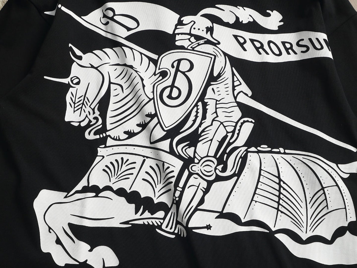 Burberry Men Knight Oversized T-Shirt Black White Cotton