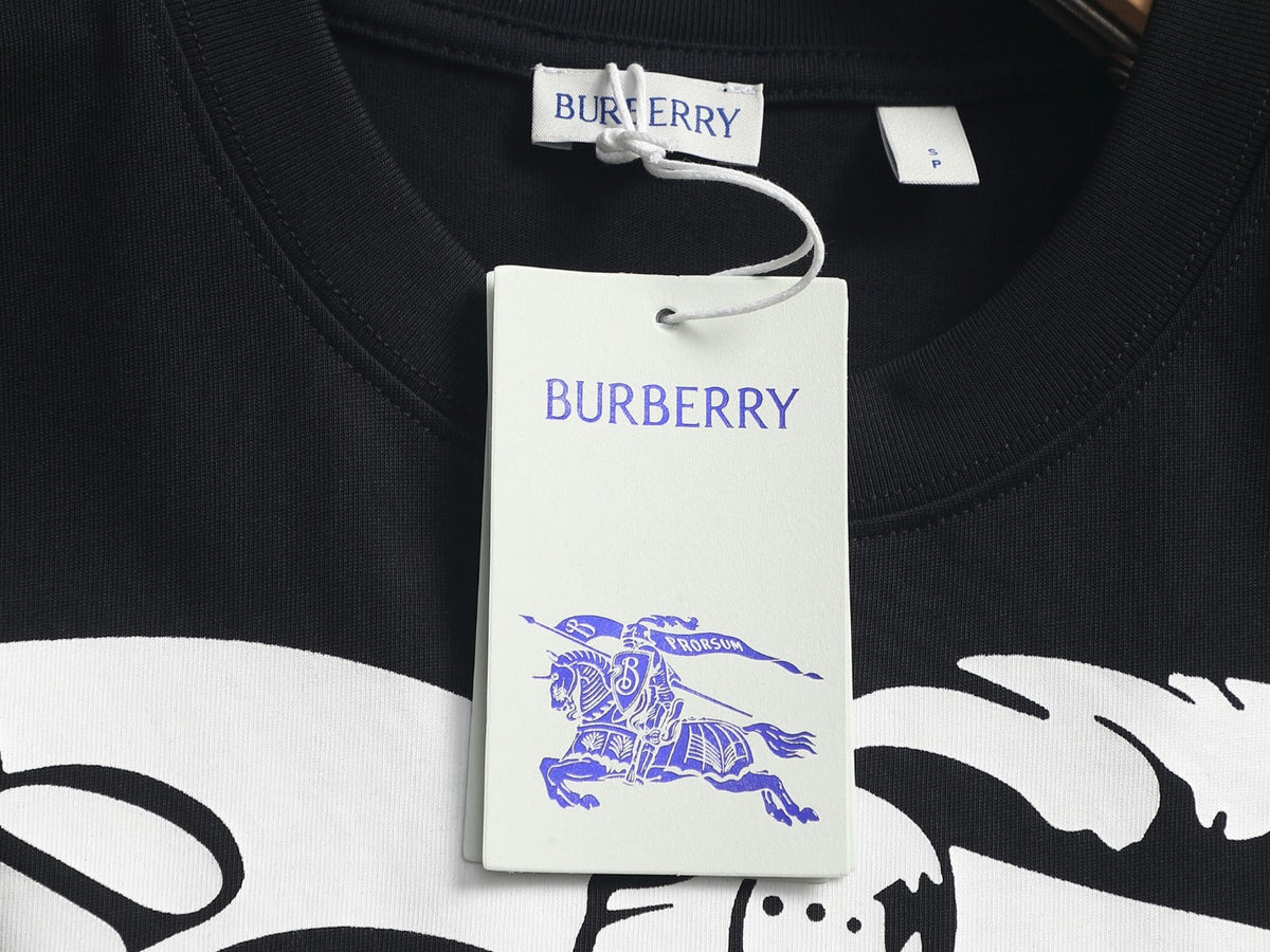 Burberry Men Knight Oversized T-Shirt Black White Cotton