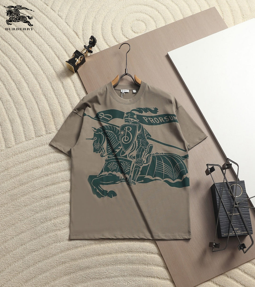 Burberry Men Knight Oversized T-Shirt Green Taupe Cotton