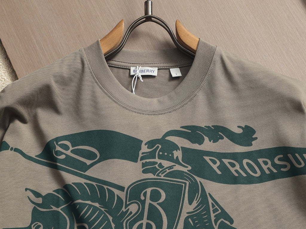 Burberry Men Knight Oversized T-Shirt Green Taupe Cotton