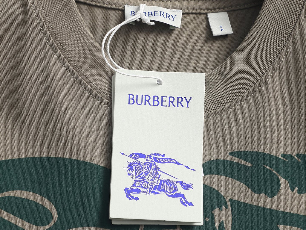 Burberry Men Knight Oversized T-Shirt Green Taupe Cotton
