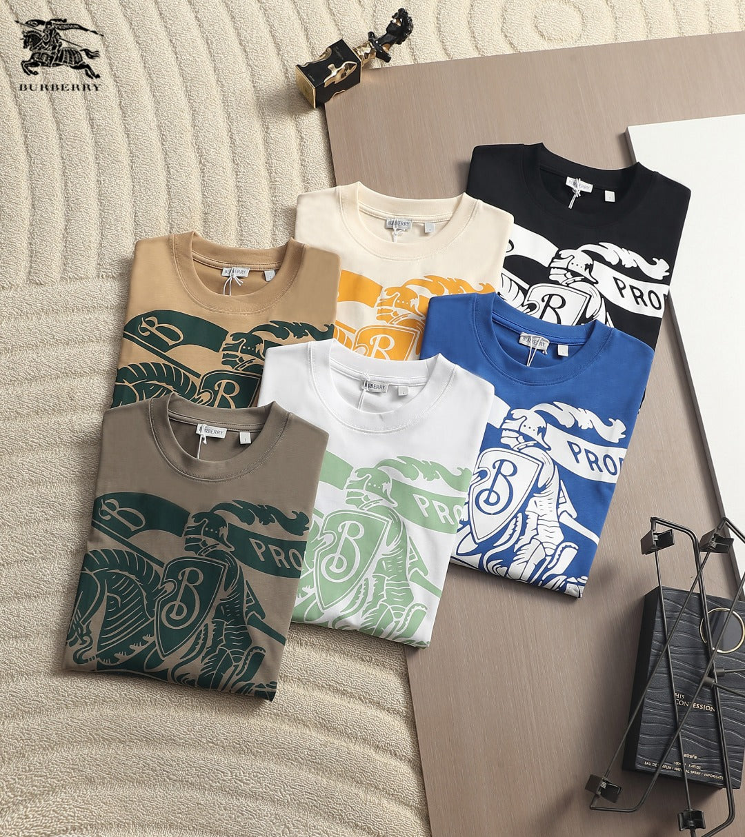 Burberry Men Knight Oversized T-Shirt Green Taupe Cotton