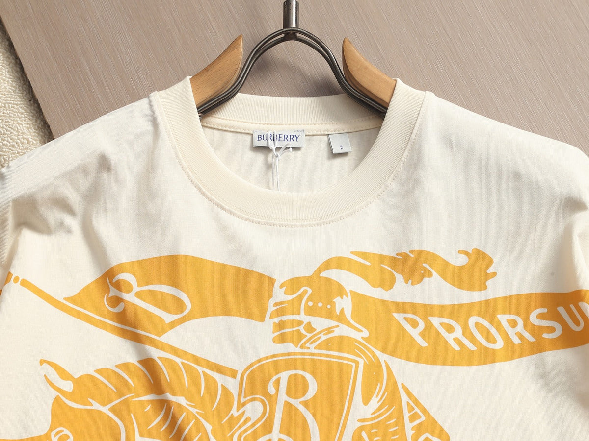 Burberry Men Knight Oversized T-Shirt Cream Yellow Cotton