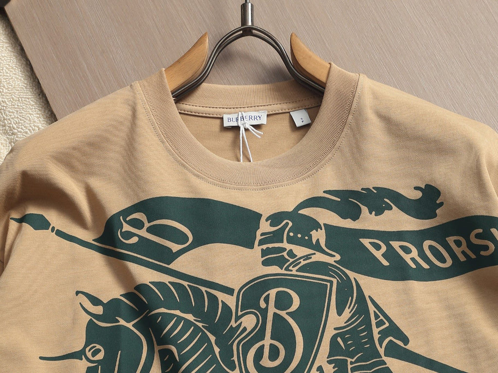 Burberry Men Knight Oversized T-Shirt Green Beige Cotton