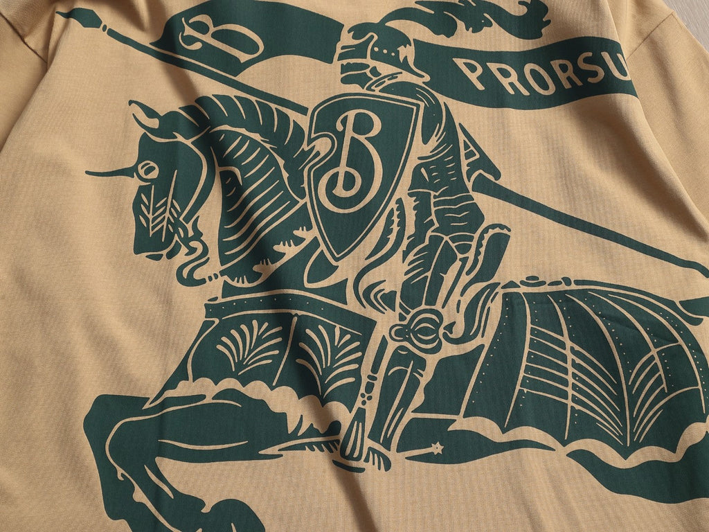 Burberry Men Knight Oversized T-Shirt Green Beige Cotton