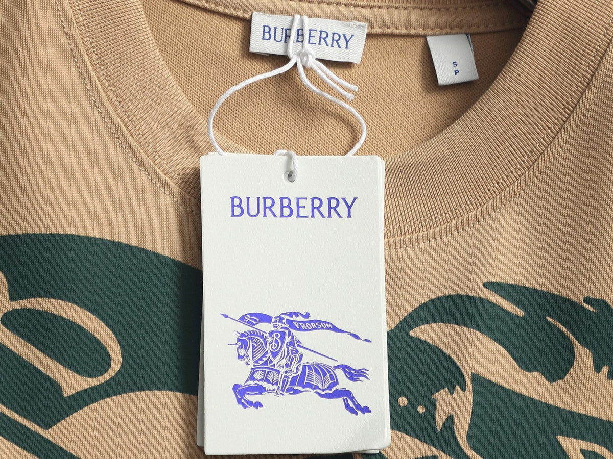 Burberry Men Knight Oversized T-Shirt Green Beige Cotton