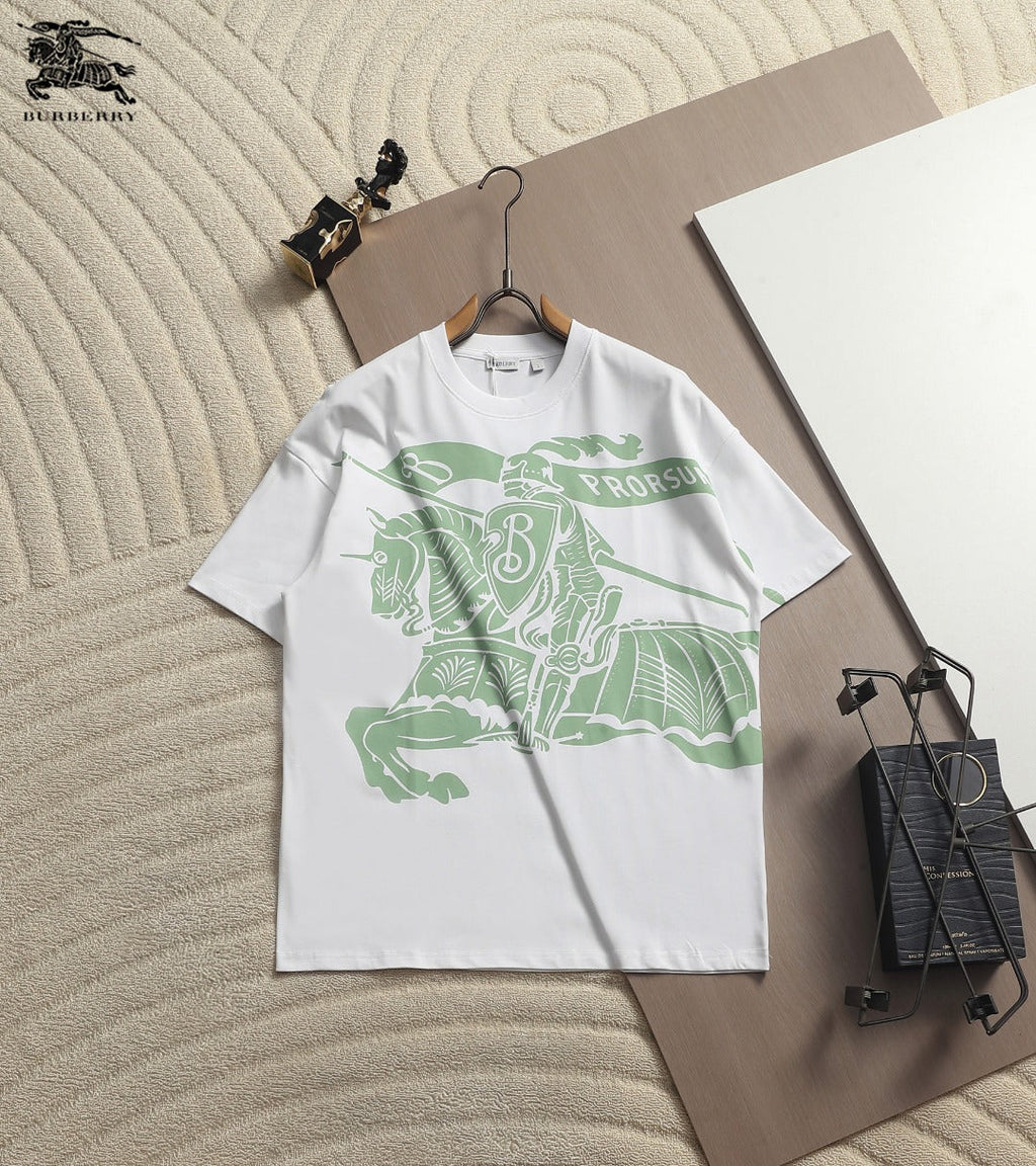 Burberry Men Knight Oversized T-Shirt Green White Cotton