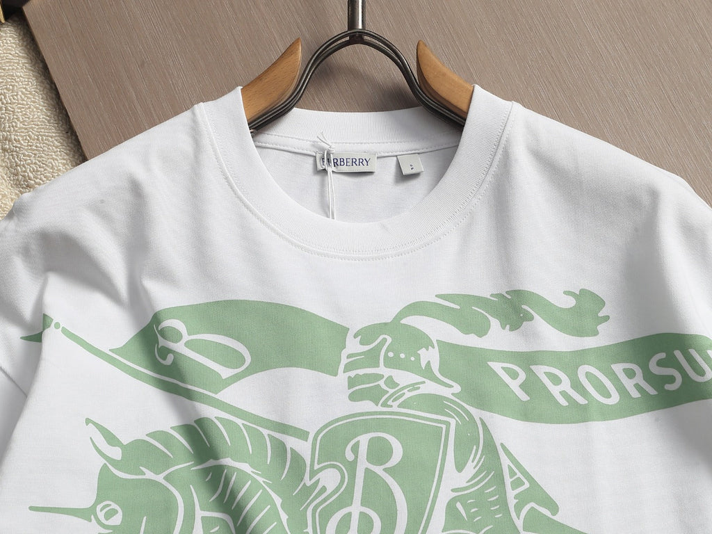 Burberry Men Knight Oversized T-Shirt Green White Cotton