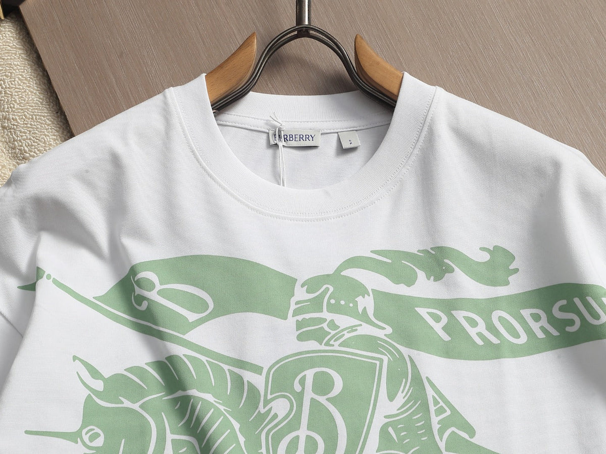 Burberry Men Knight Oversized T-Shirt Green White Cotton