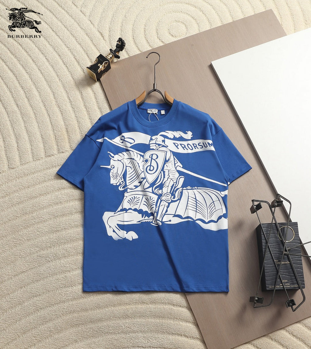 Burberry Men Knight Oversized T-Shirt Blue White Cotton
