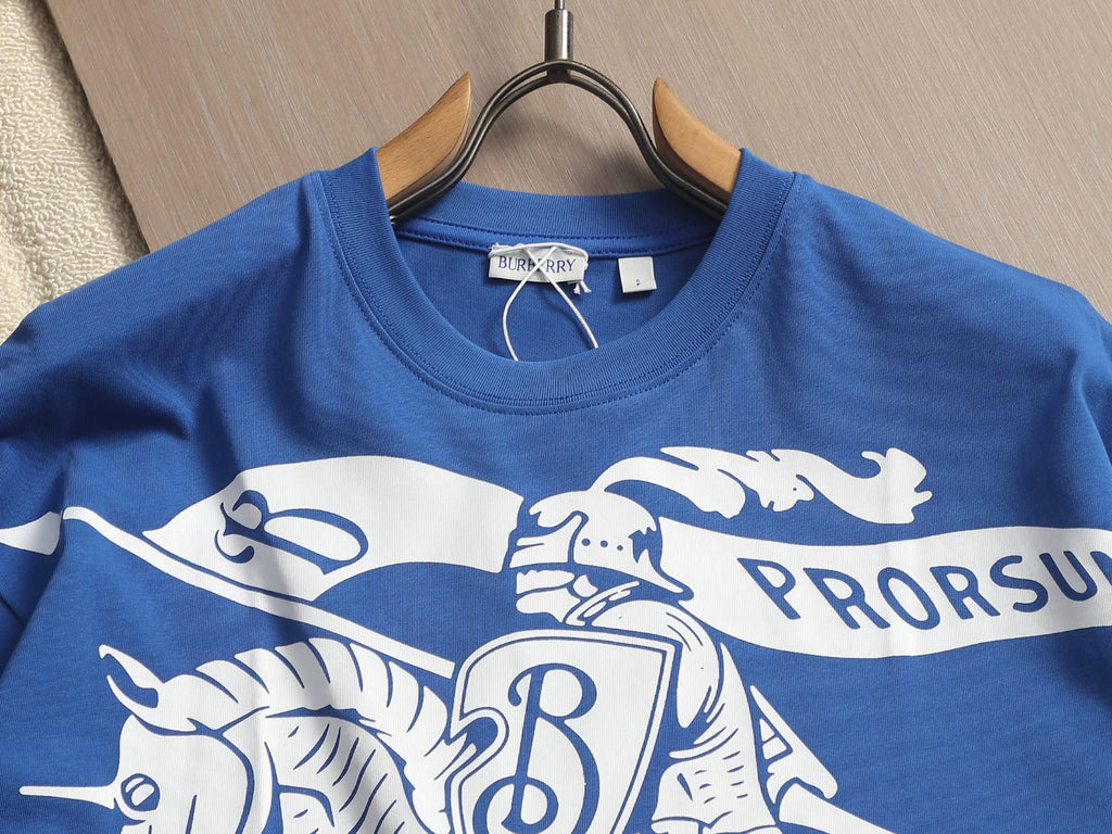 Burberry Men Knight Oversized T-Shirt Blue White Cotton