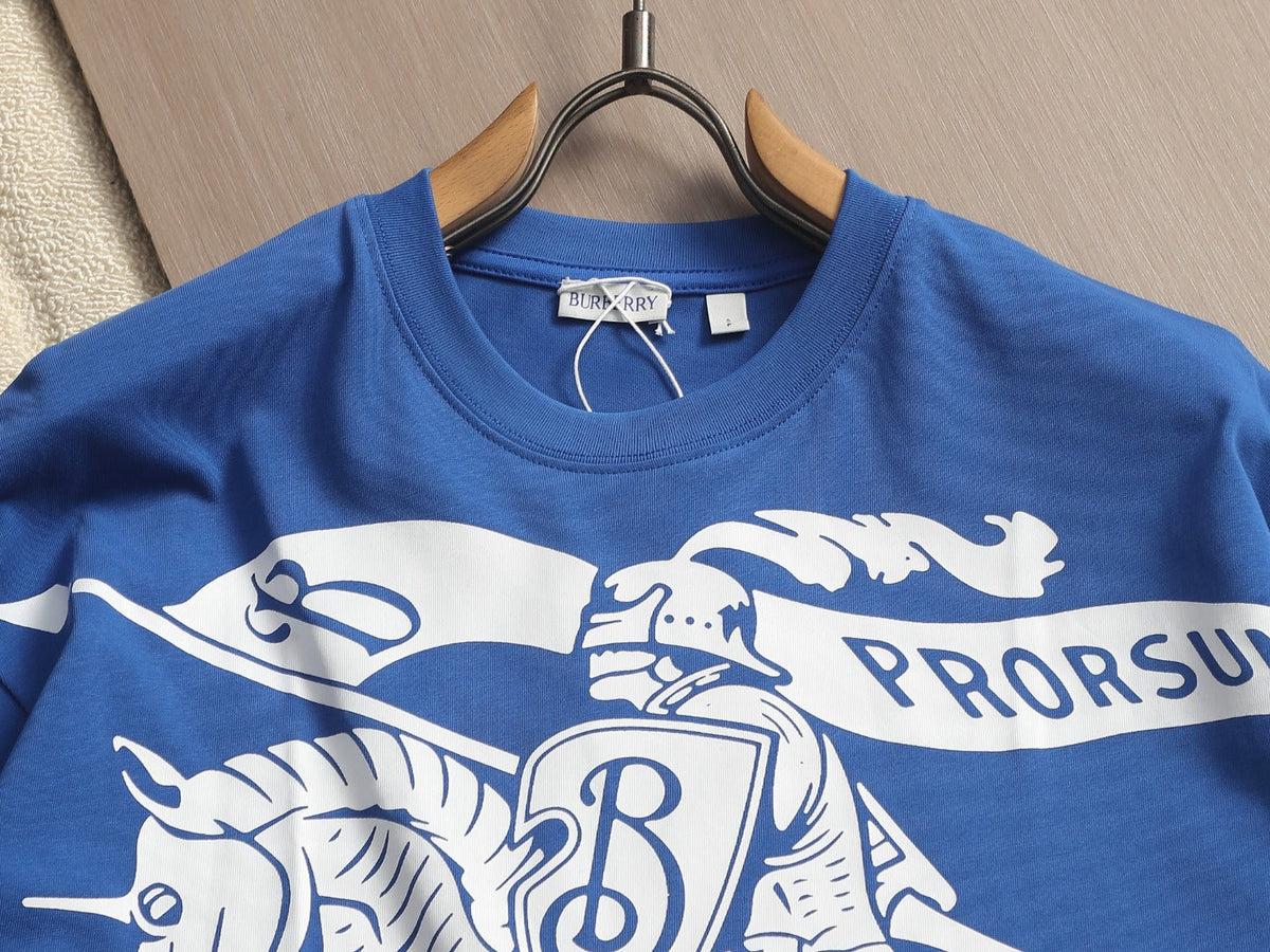 Burberry Men Knight Oversized T-Shirt Blue White Cotton