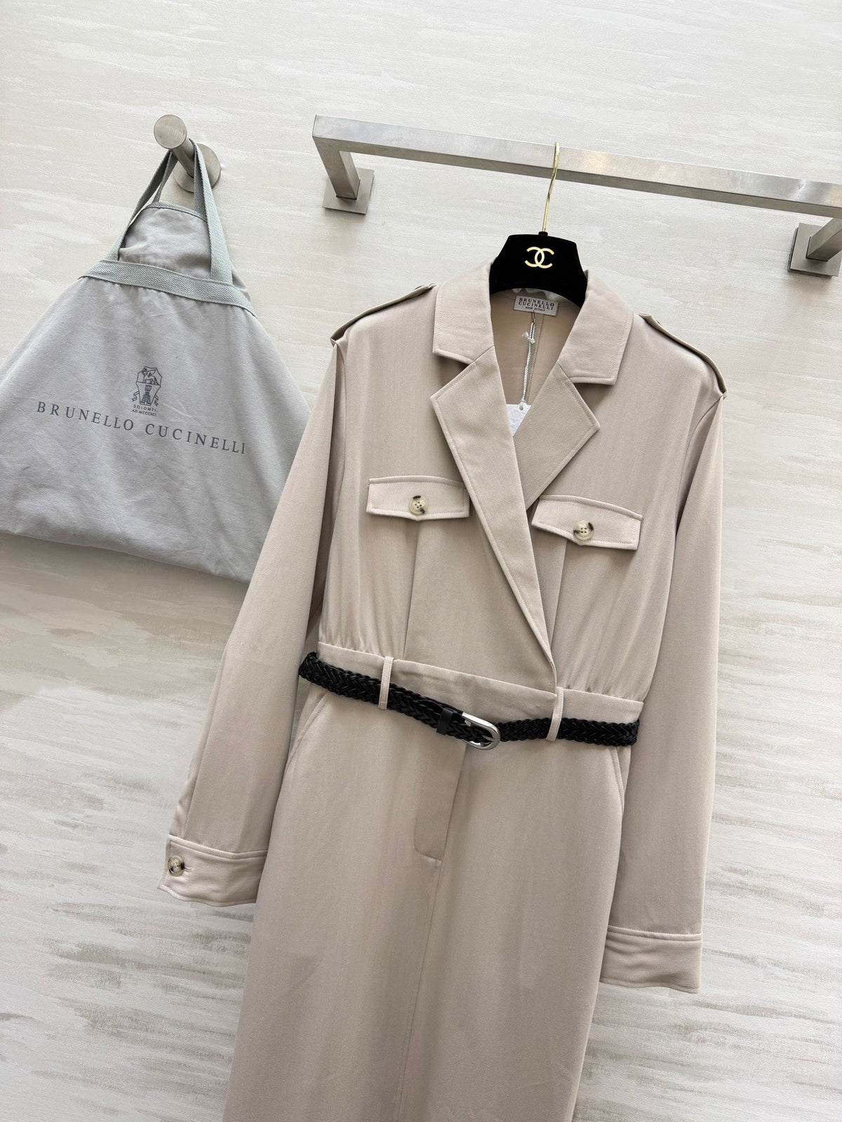Brunello Cucinelli 26s Suit-Style Dress Light Taupe Cotton