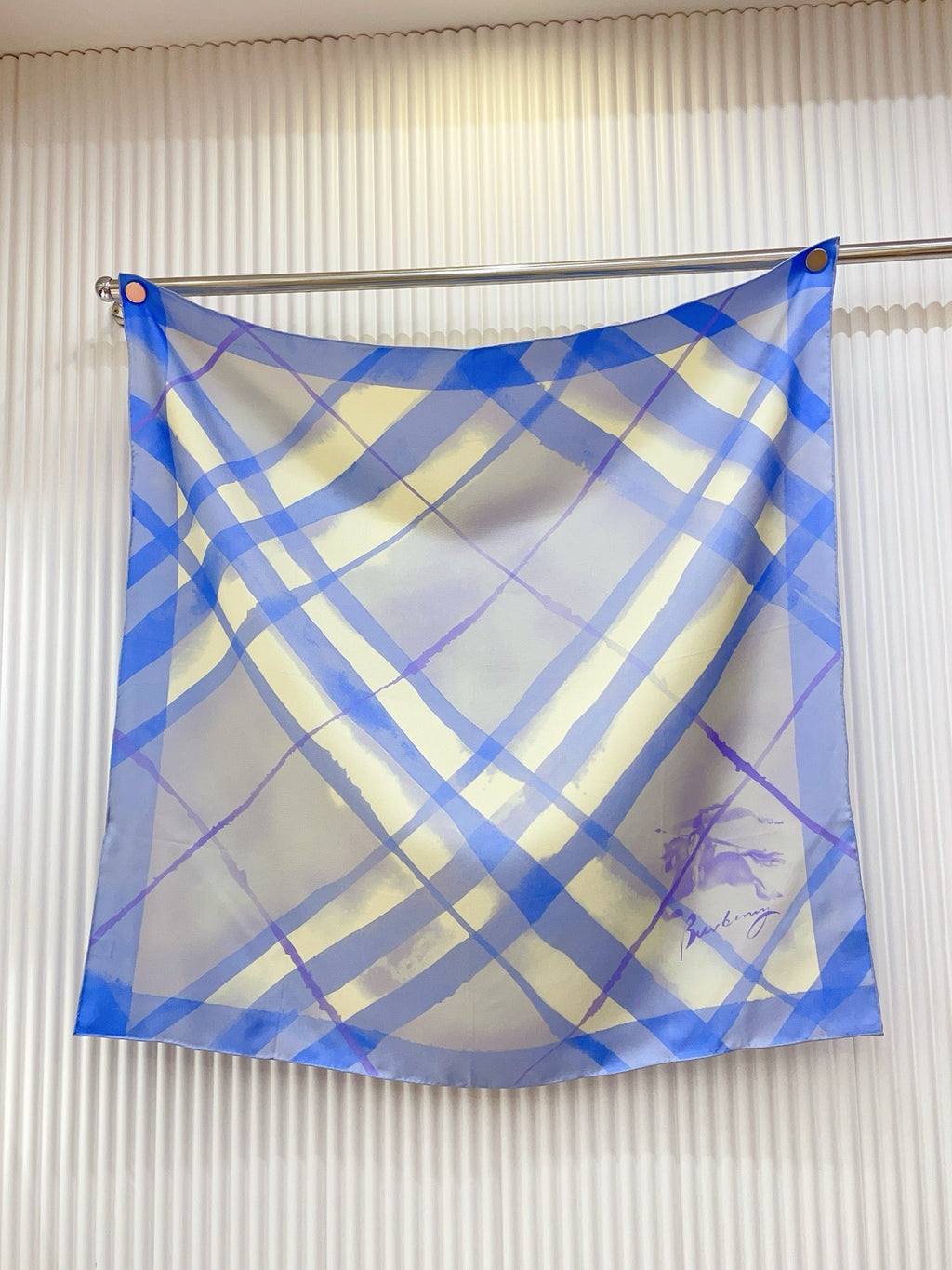 Burberry Watercolour Scarf 90x90 Blue Colorful Twill Silk 223487