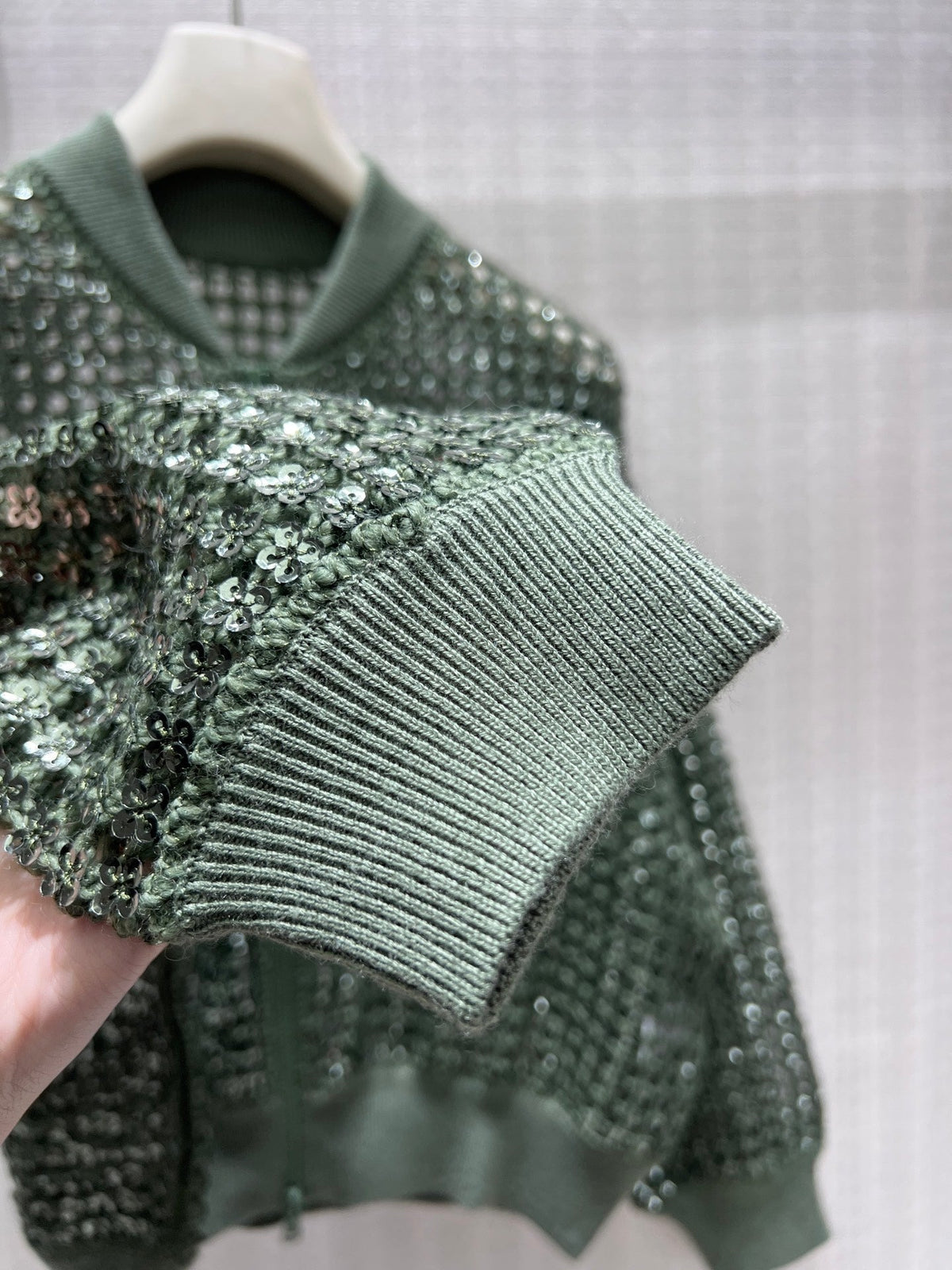 BC Dazzling Net Embroidery Cardigan Green Linen 402803