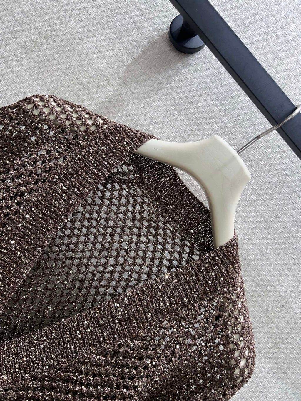 BC Open Knit V-Neck Cardigan Coffee Sequinned Polyester 402797