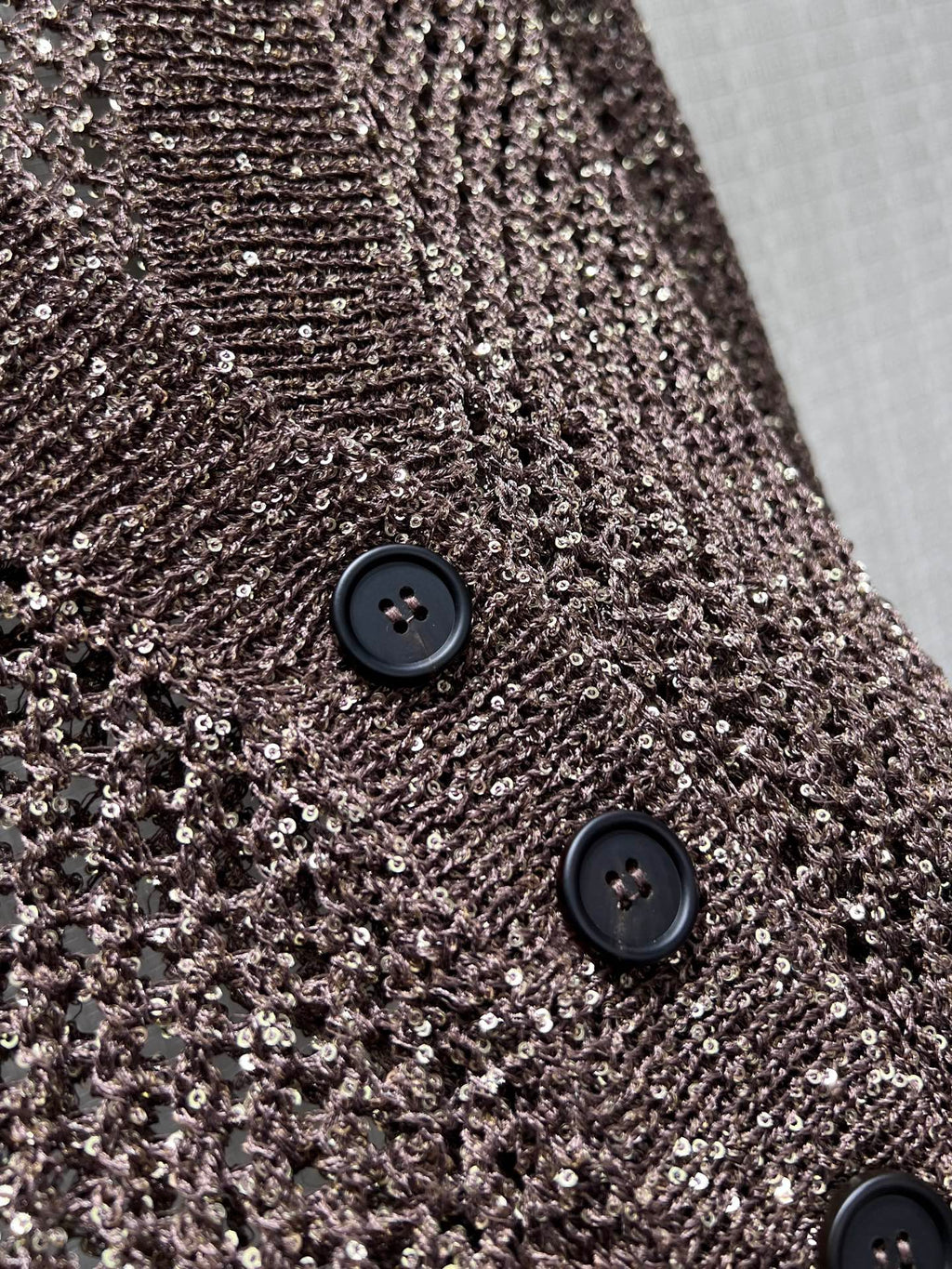 BC Open Knit V-Neck Cardigan Coffee Sequinned Polyester 402797