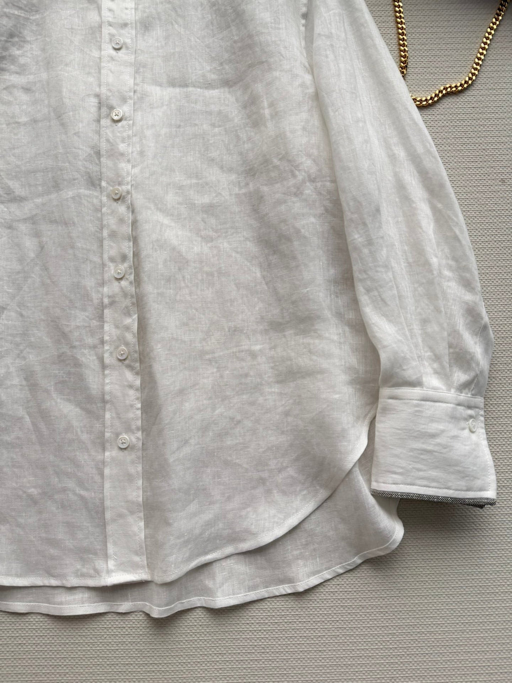 Brunello Long-Sleeved Shirt White Linen 352914