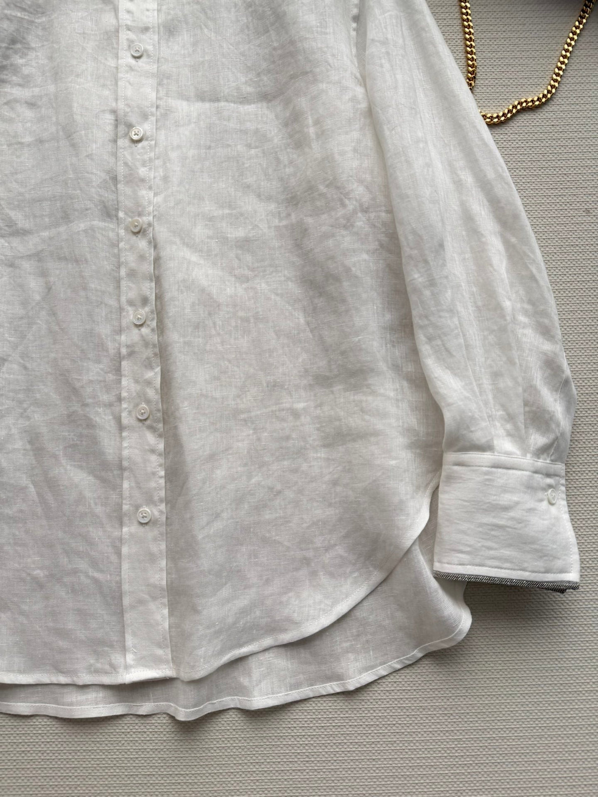 Brunello Long-Sleeved Shirt White Linen 352914
