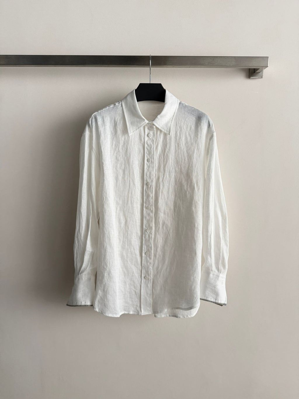 Brunello Long-Sleeved Shirt White Linen 352914