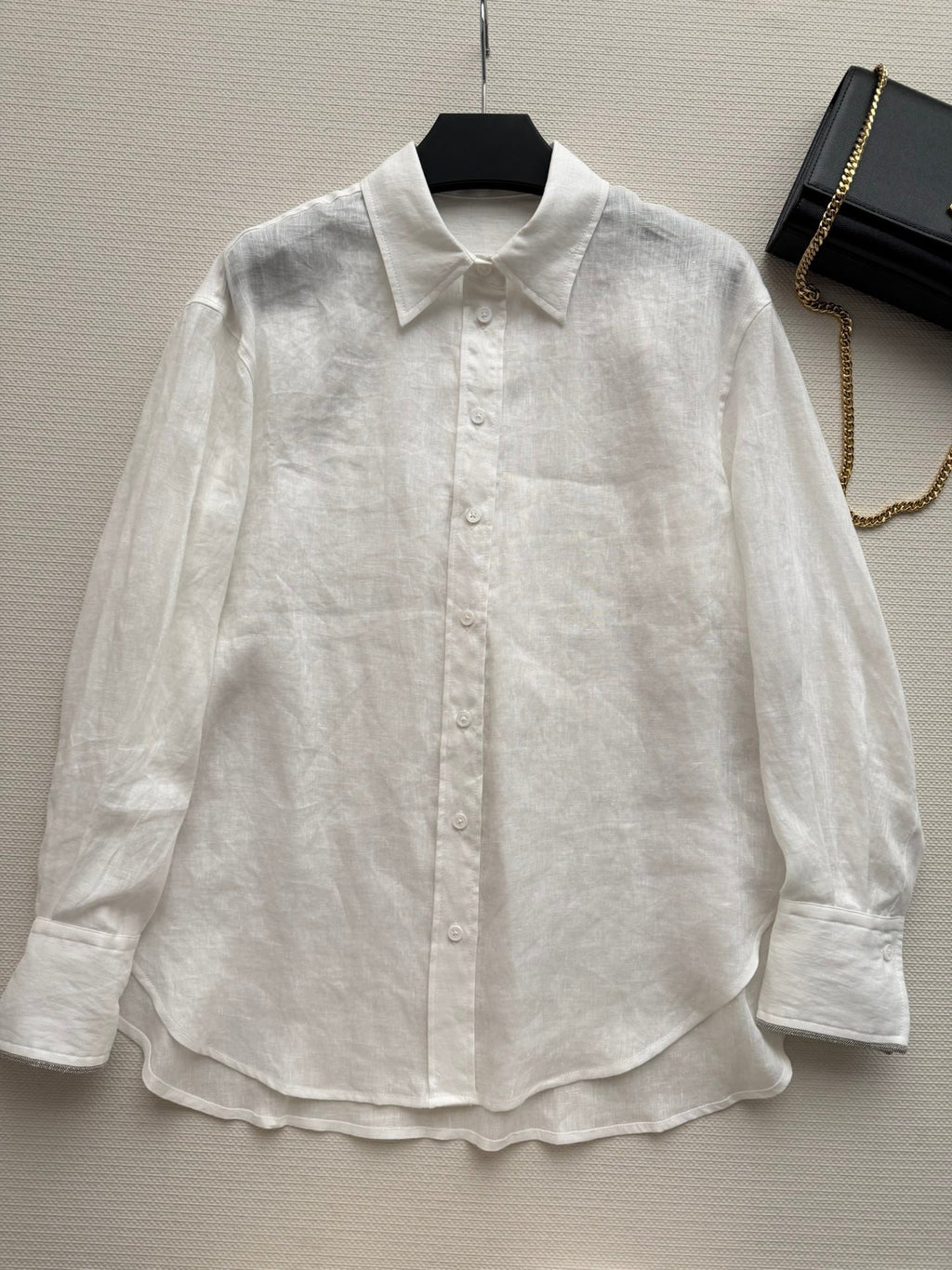 Brunello Long-Sleeved Shirt White Linen 352914