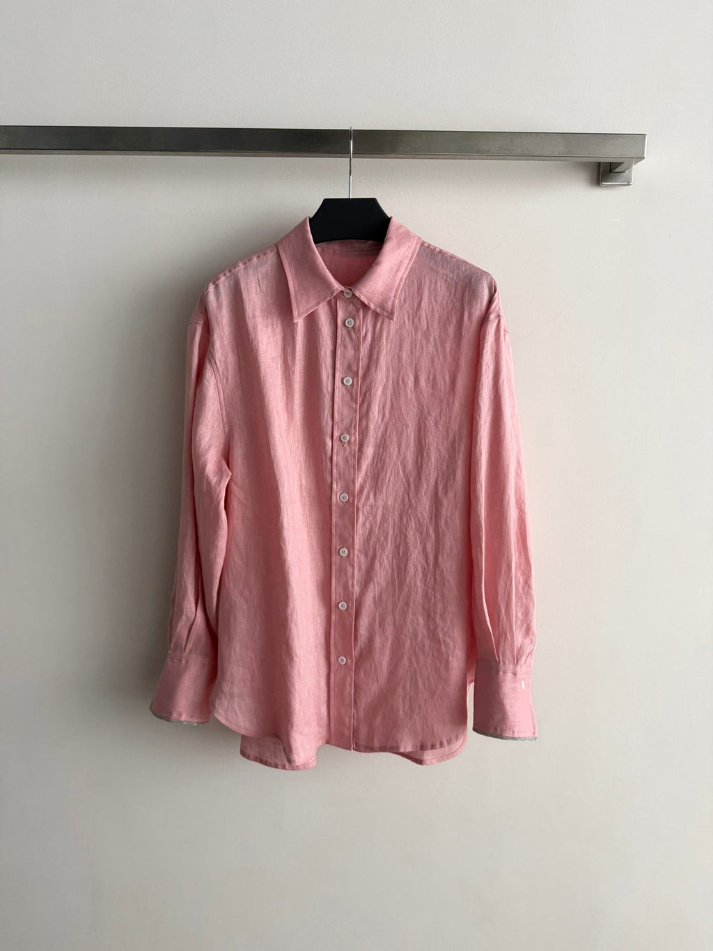 Brunello Long-Sleeved Shirt Pink Linen 352915