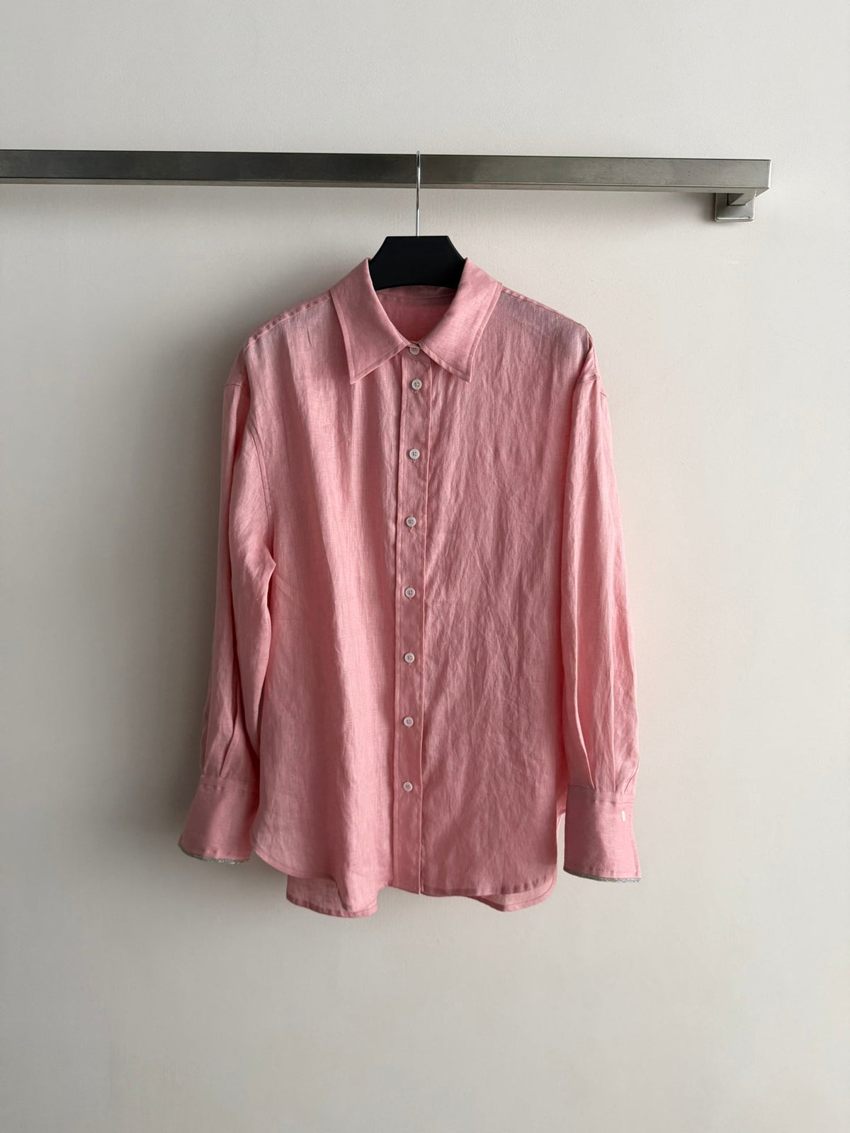 Brunello Long-Sleeved Shirt Pink Linen 352915