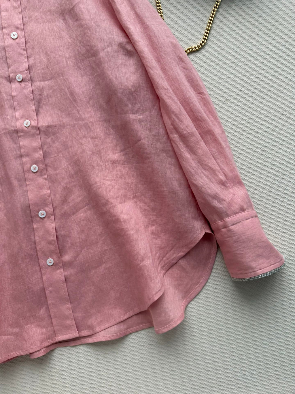 Brunello Long-Sleeved Shirt Pink Linen 352915