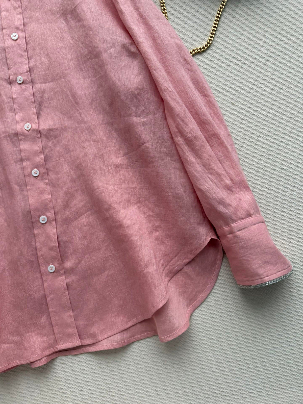 Brunello Long-Sleeved Shirt Pink Linen 352915